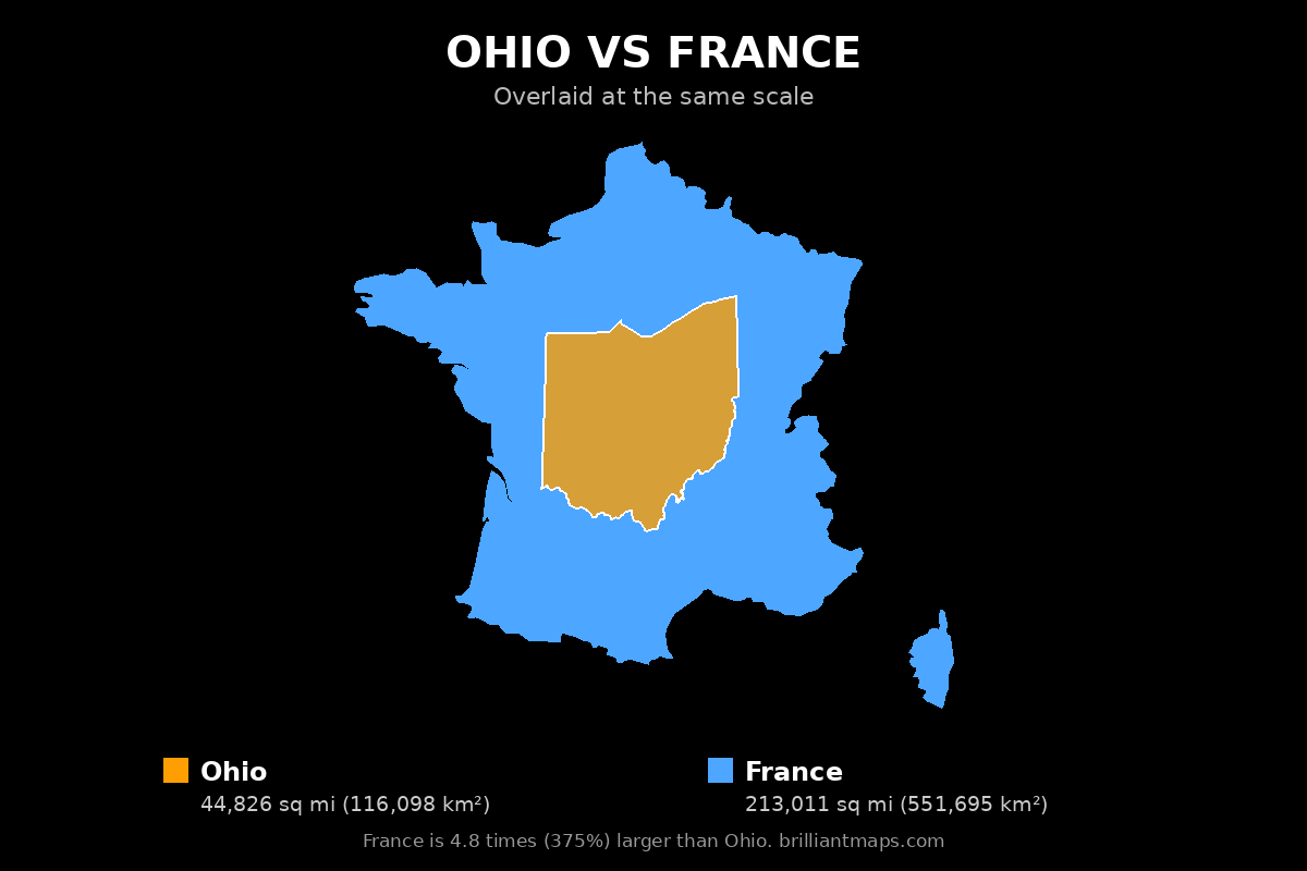 Ohio vs France Size Comparison Map