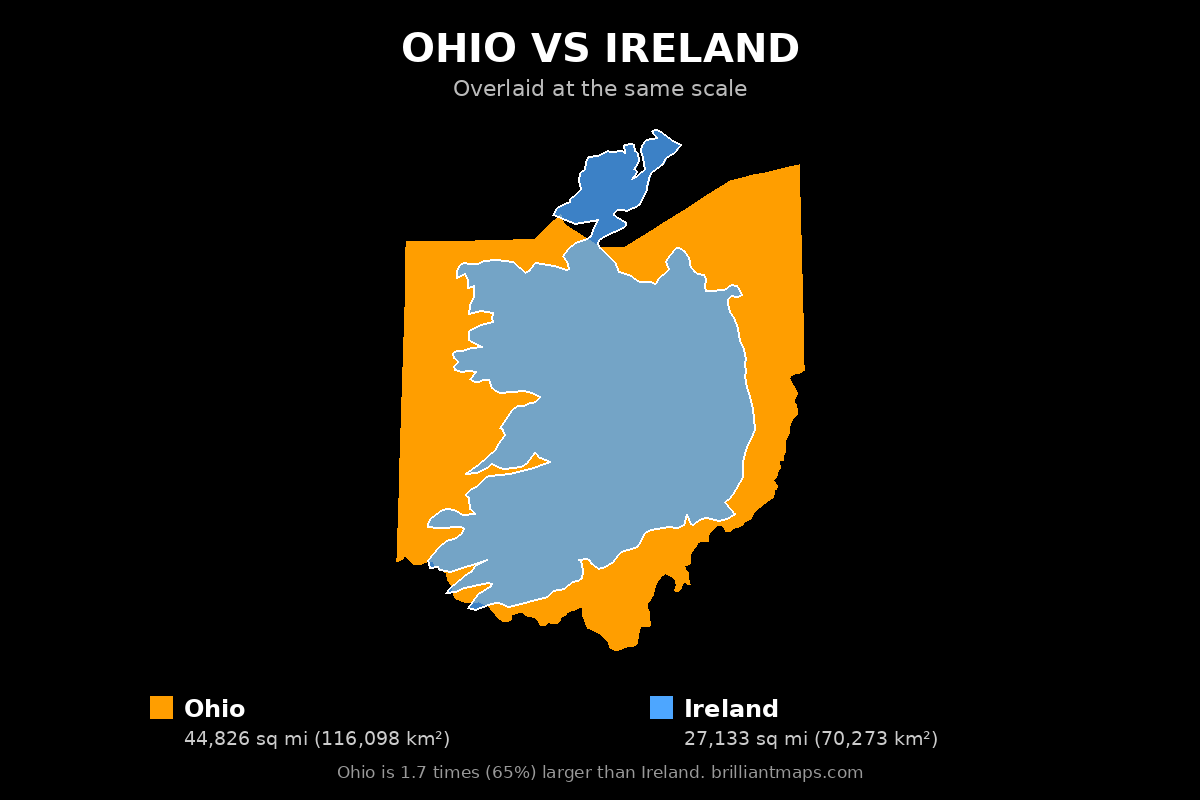 Ohio vs Ireland Size Comparison Map