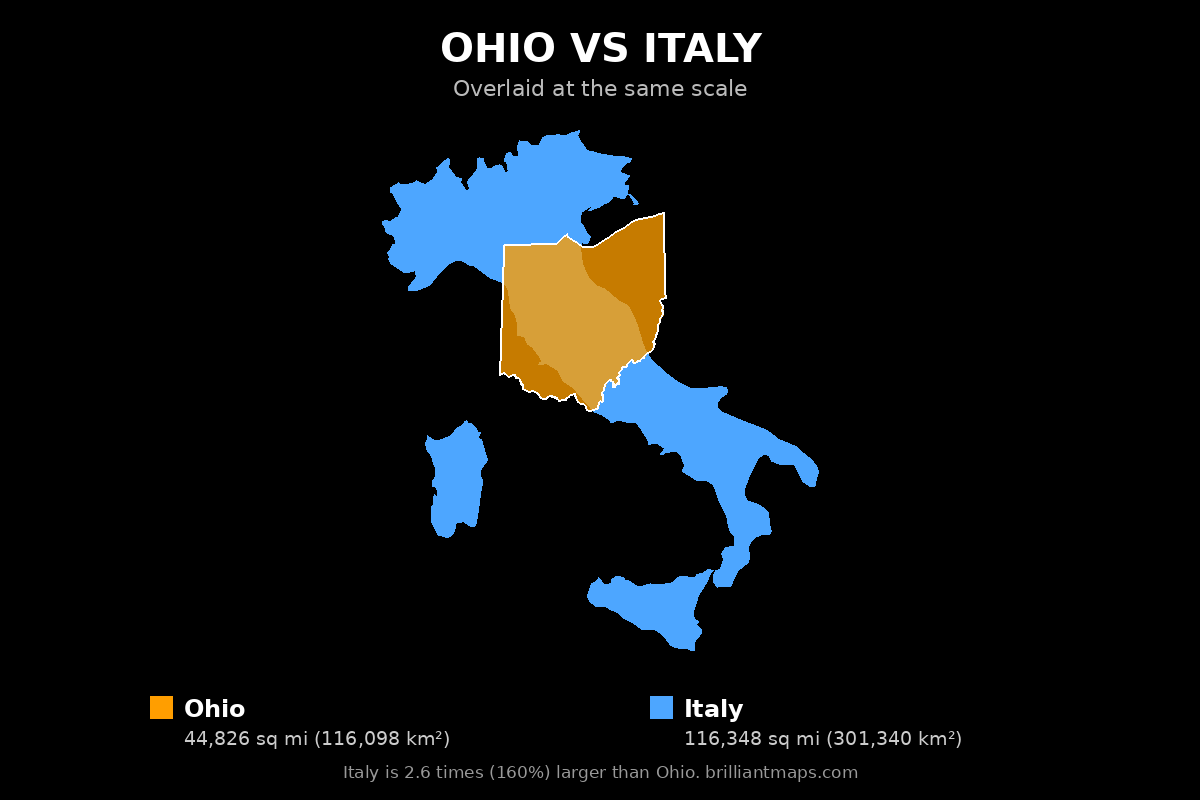 Ohio vs Italy Size Comparison Map