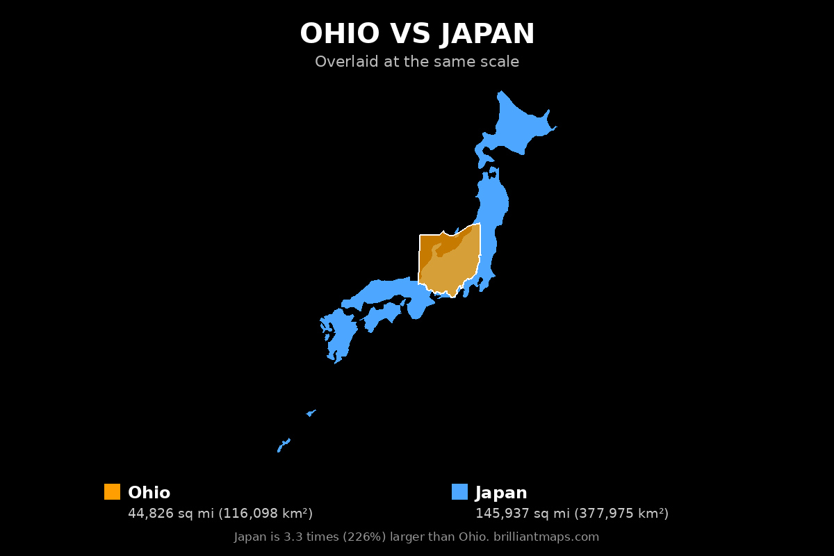 Ohio vs Japan Size Comparison Map