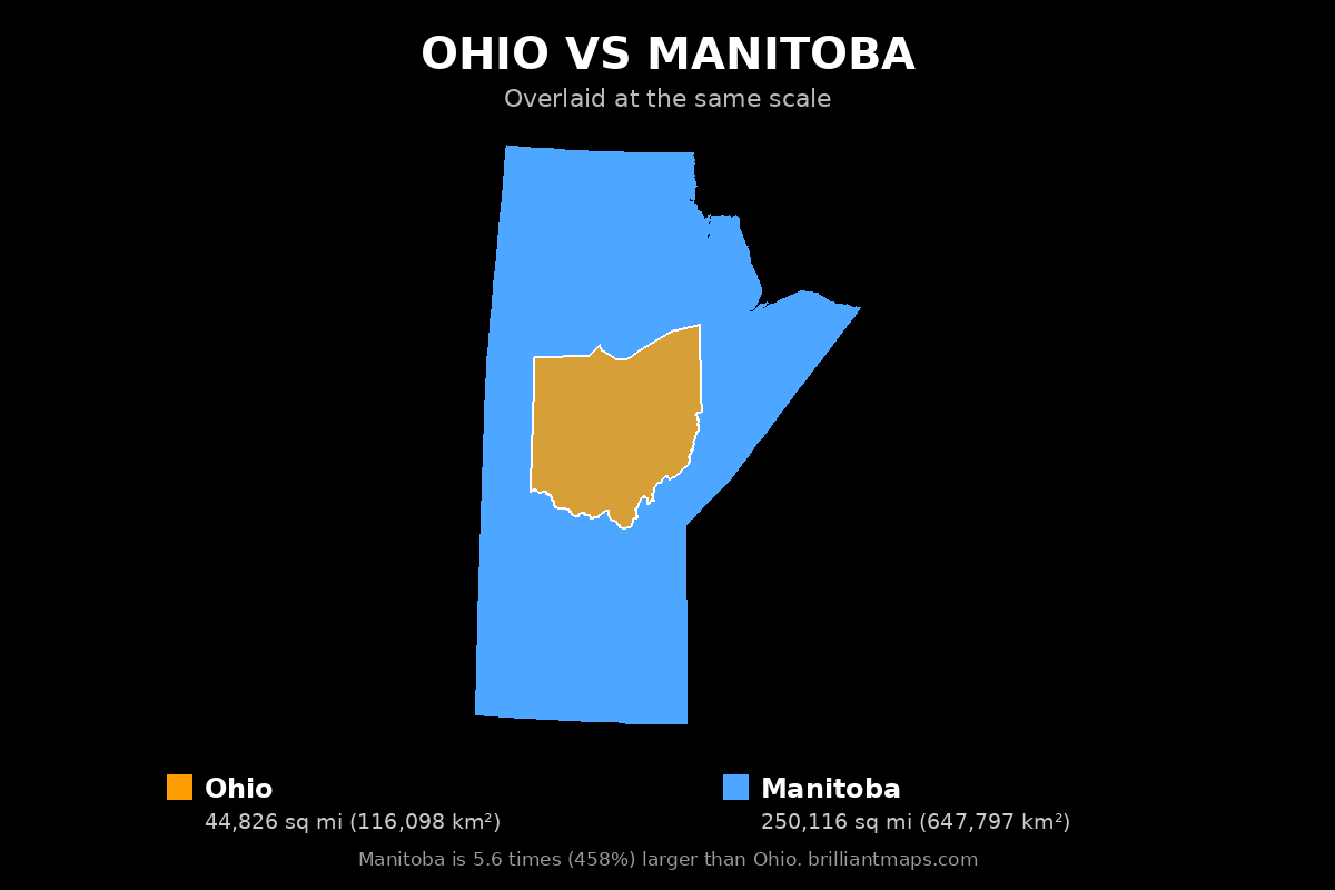 Ohio vs Manitoba Size Comparison Map