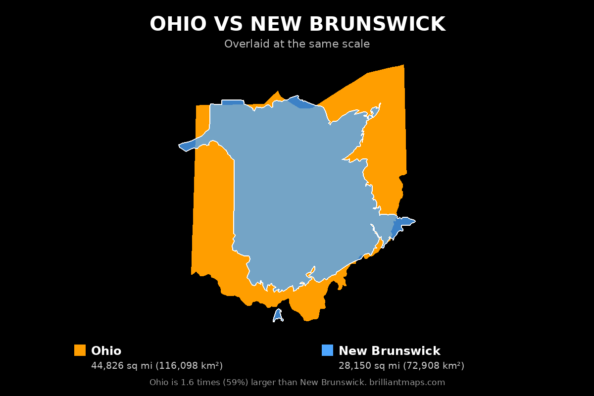 Ohio vs New Brunswick Size Comparison Map