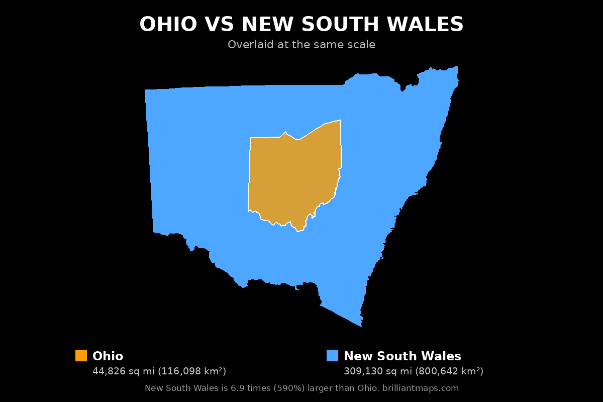 Ohio vs New South Wales Size Comparison Map