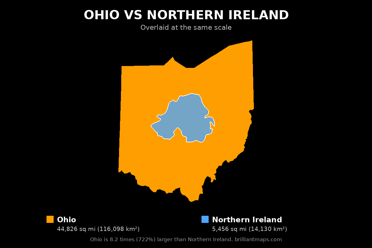 Ohio vs Northern Ireland Size Comparison Map