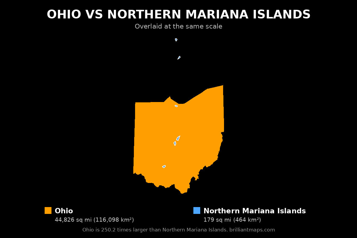 Ohio vs Northern Mariana Islands Size Comparison Map
