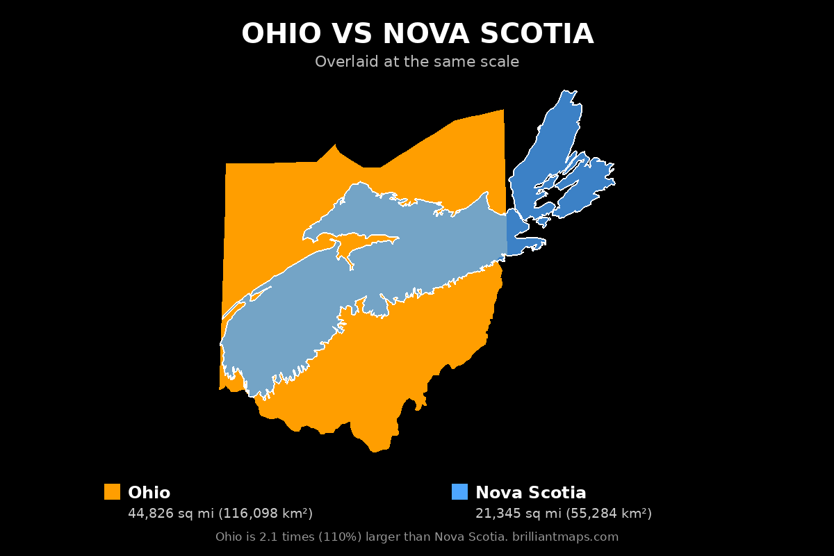 Ohio vs Nova Scotia Size Comparison Map