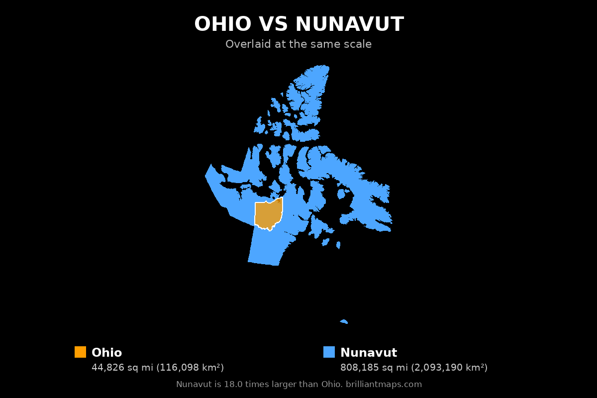 Ohio vs Nunavut Size Comparison Map
