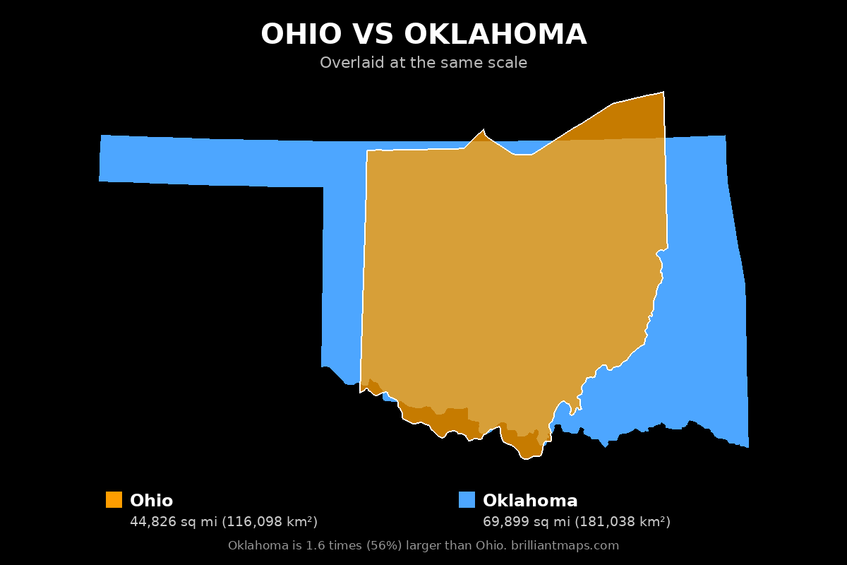 Ohio vs Oklahoma Size Comparison Map