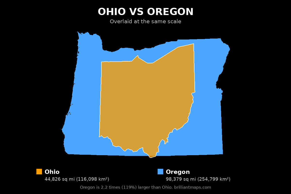 Ohio vs Oregon Size Comparison Map
