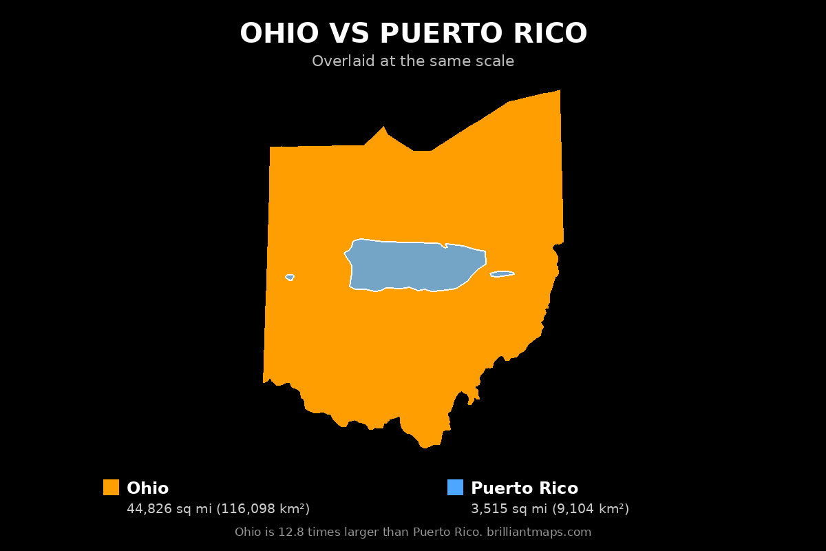 Ohio vs Puerto Rico Size Comparison Map