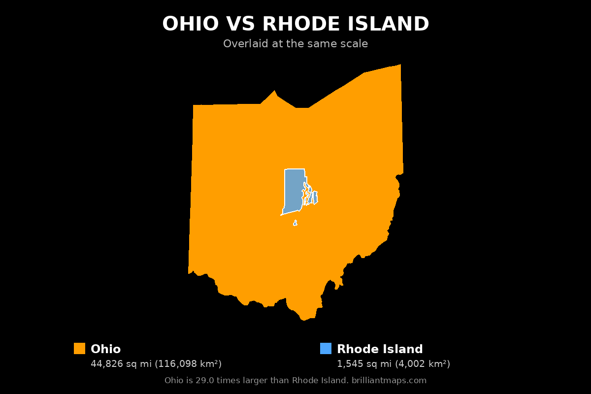 Ohio vs Rhode Island Size Comparison Map