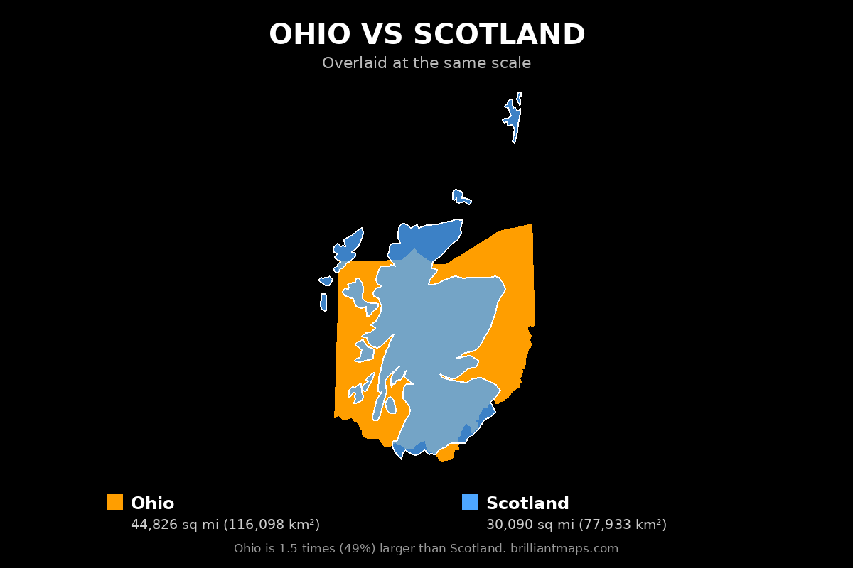 Ohio vs Scotland Size Comparison Map