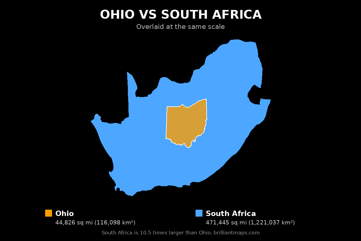 Ohio vs South Africa Size Comparison Map