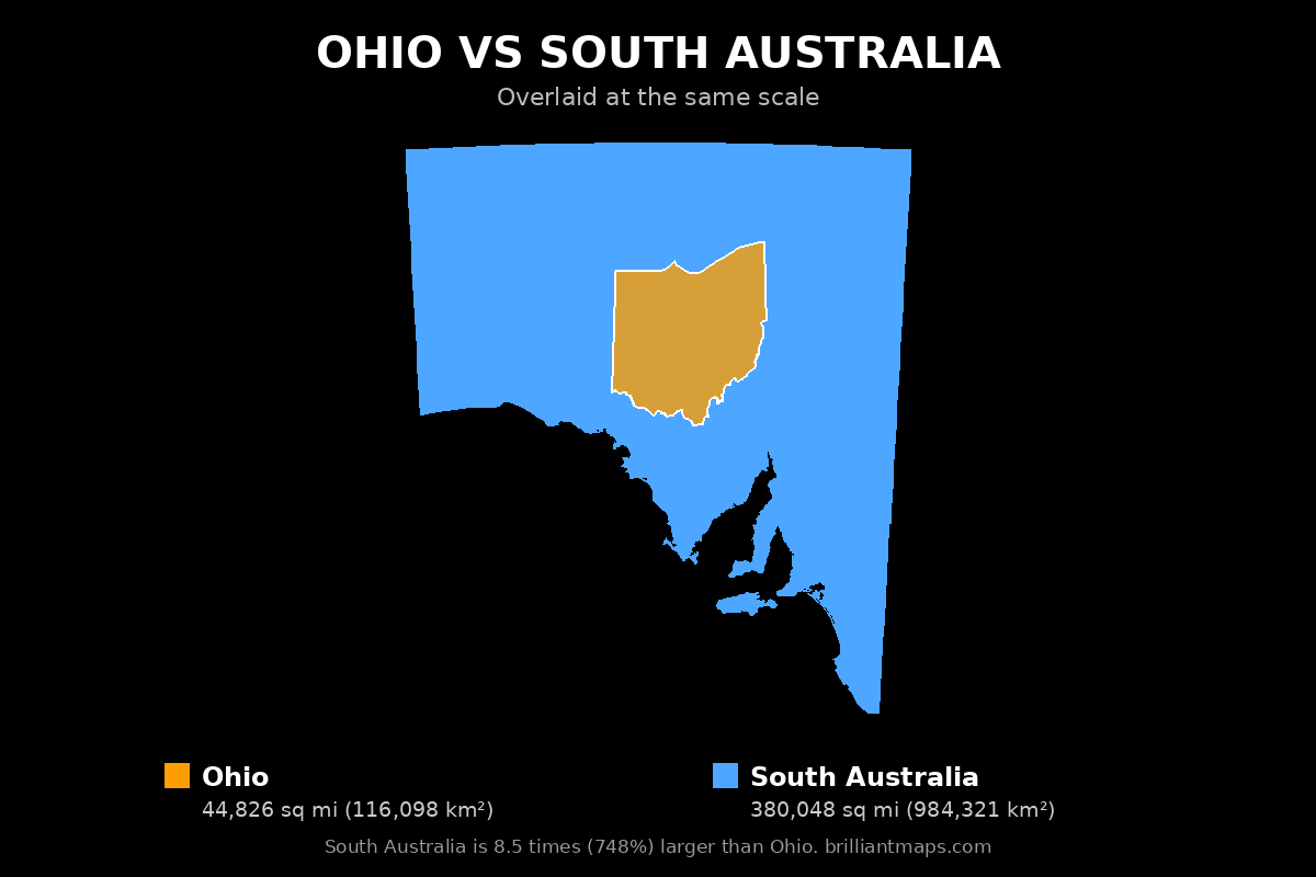 Ohio vs South Australia Size Comparison Map