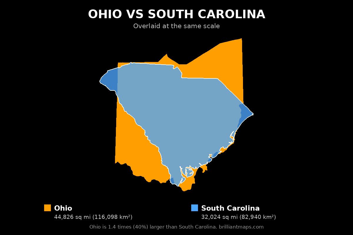 Ohio vs South Carolina Size Comparison Map
