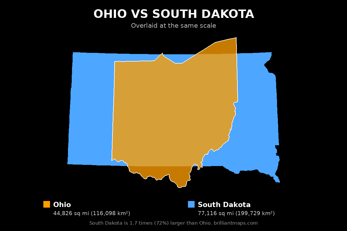 Ohio vs South Dakota Size Comparison Map