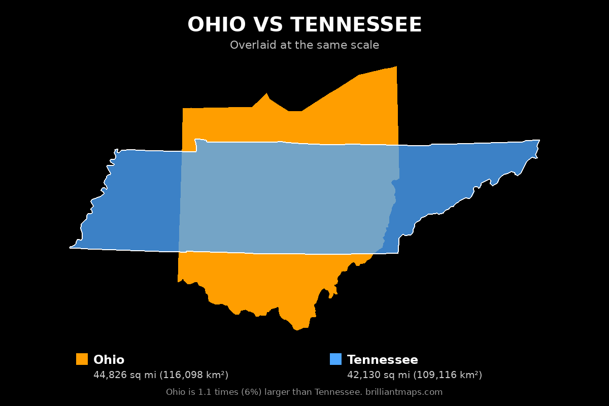 Ohio vs Tennessee Size Comparison Map
