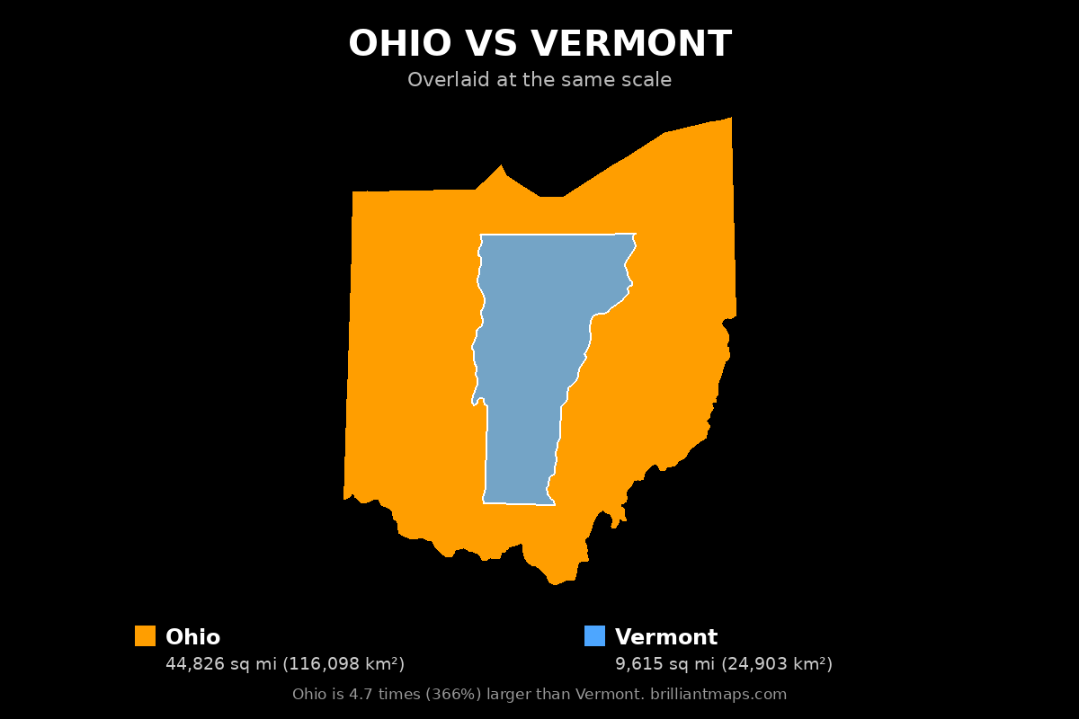 Ohio vs Vermont Size Comparison Map