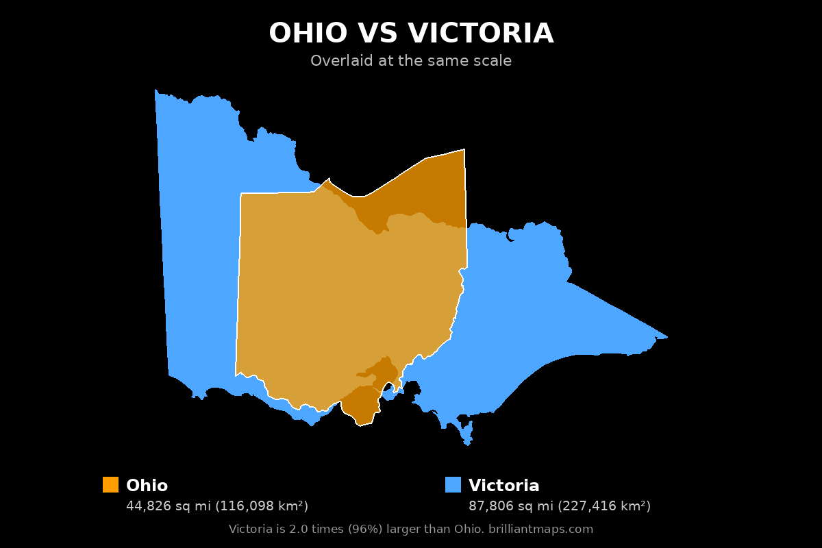 Ohio vs Victoria Size Comparison Map