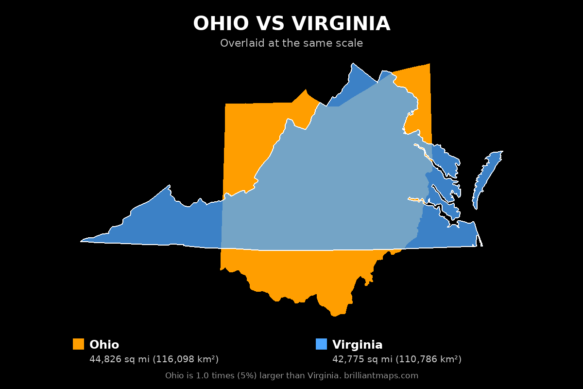 Ohio vs Virginia Size Comparison Map