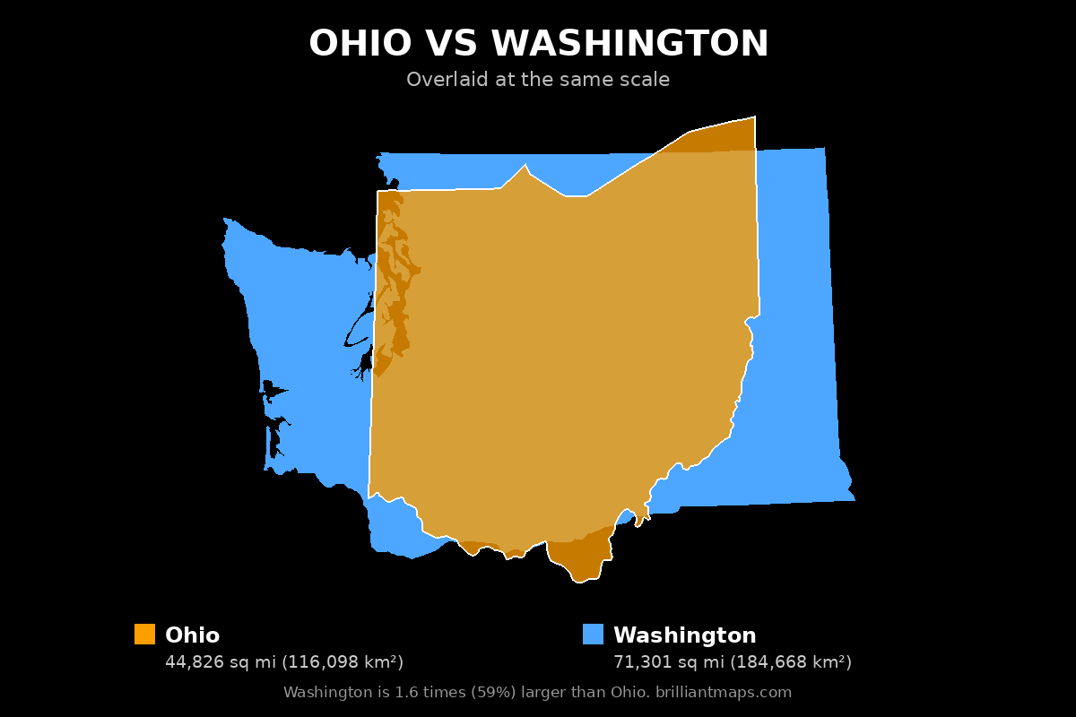 Ohio vs Washington Size Comparison Map