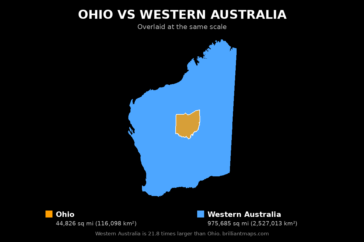 Ohio vs Western Australia Size Comparison Map