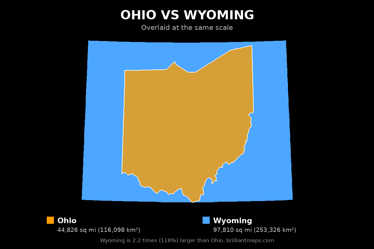 Ohio vs Wyoming Size Comparison Map