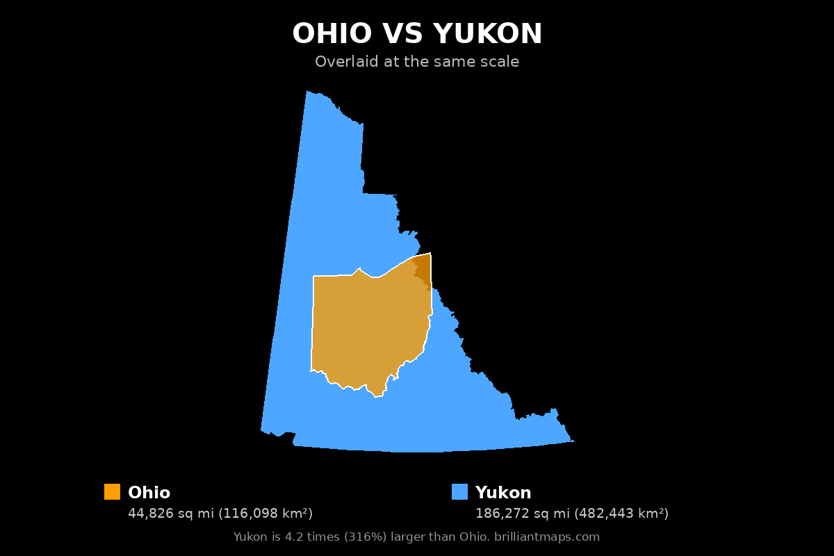 Ohio vs Yukon Size Comparison Map