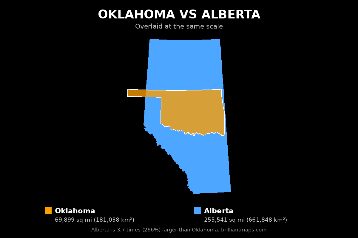 Oklahoma vs Alberta Size Comparison Map