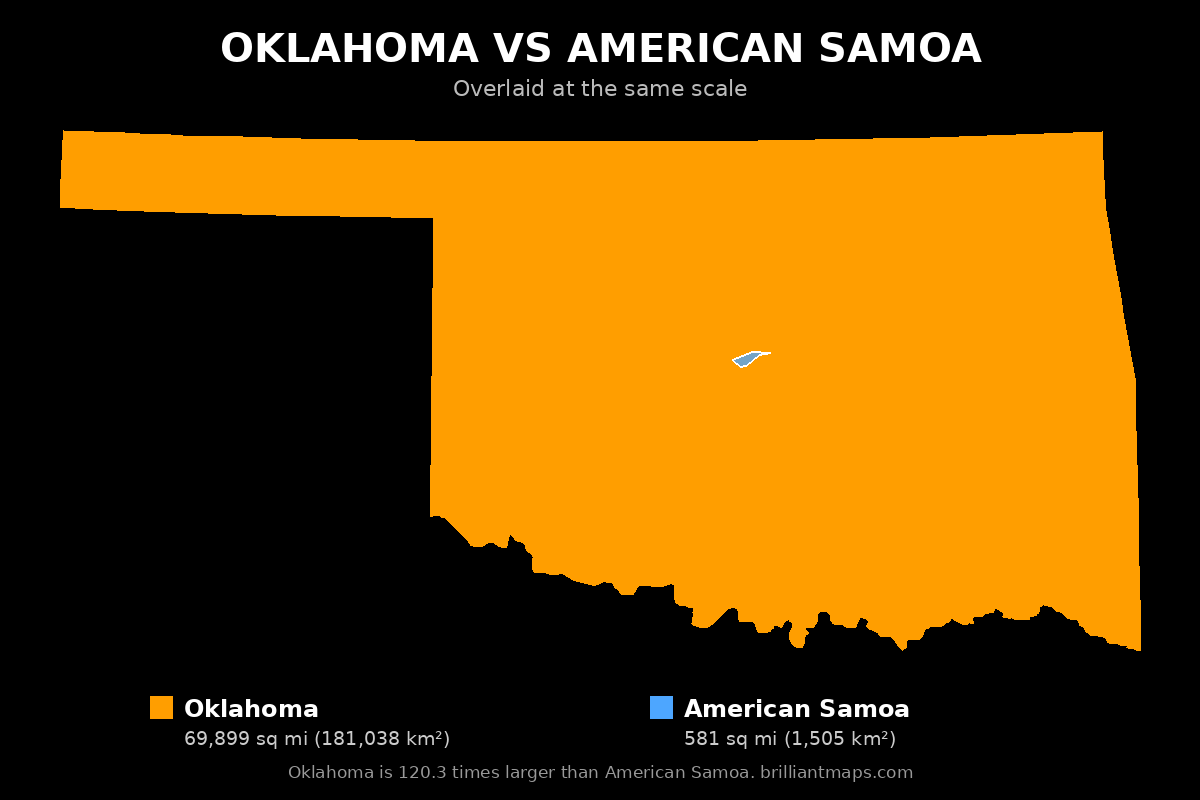 Oklahoma vs American Samoa Size Comparison Map