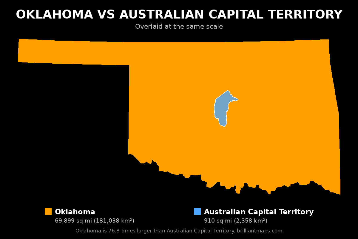 Oklahoma vs Australian Capital Territory Size Comparison Map