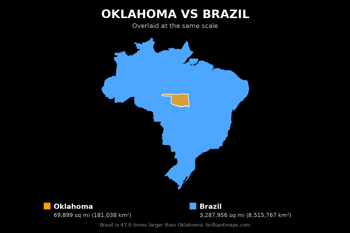 Oklahoma vs Brazil Size Comparison Map