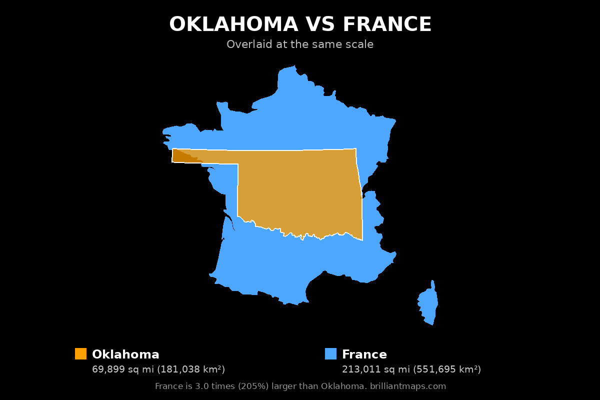 Oklahoma vs France Size Comparison Map