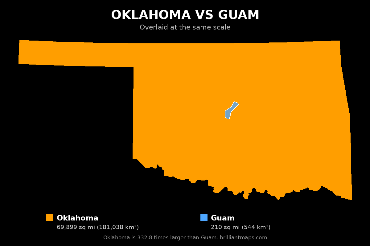 Oklahoma vs Guam Size Comparison Map