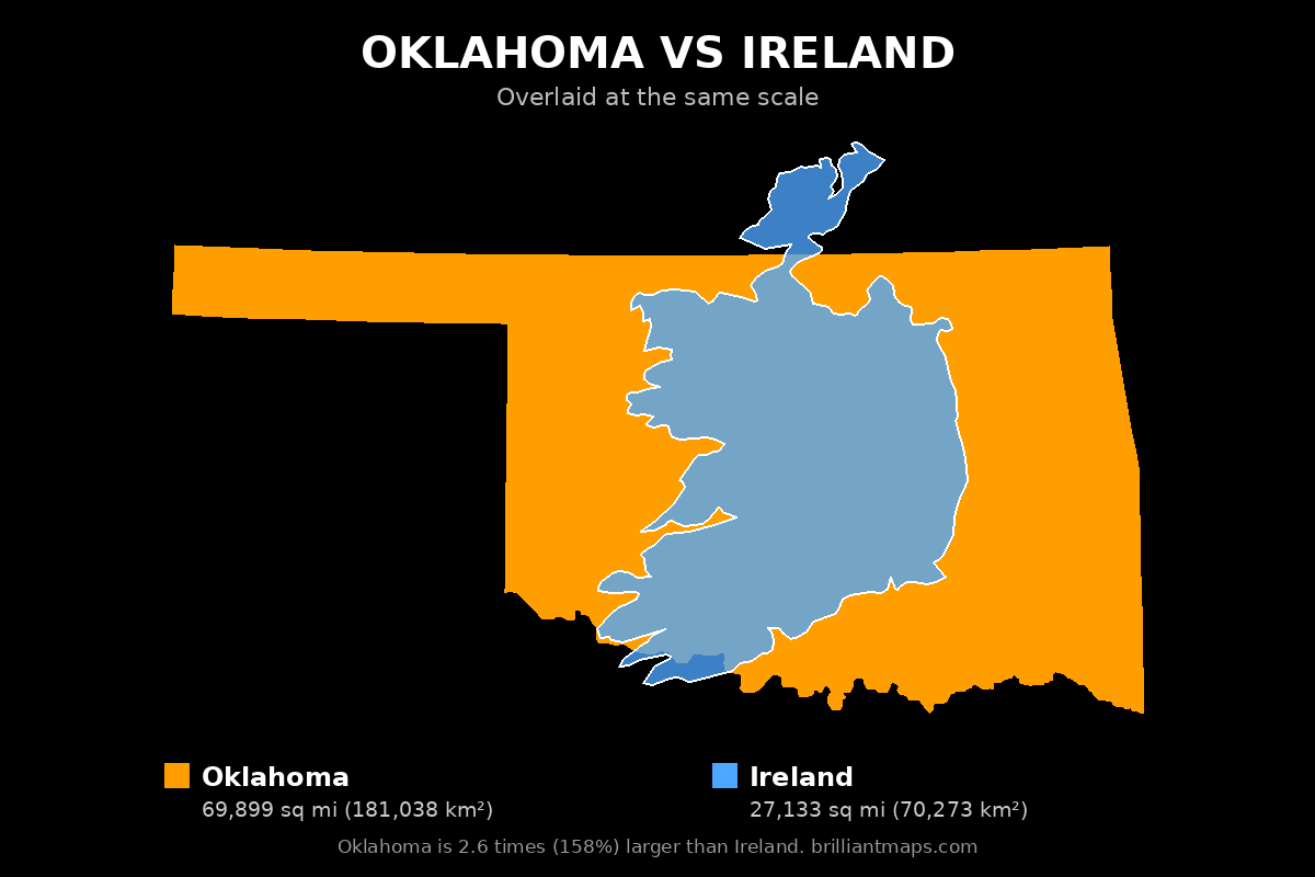 Oklahoma vs Ireland Size Comparison Map