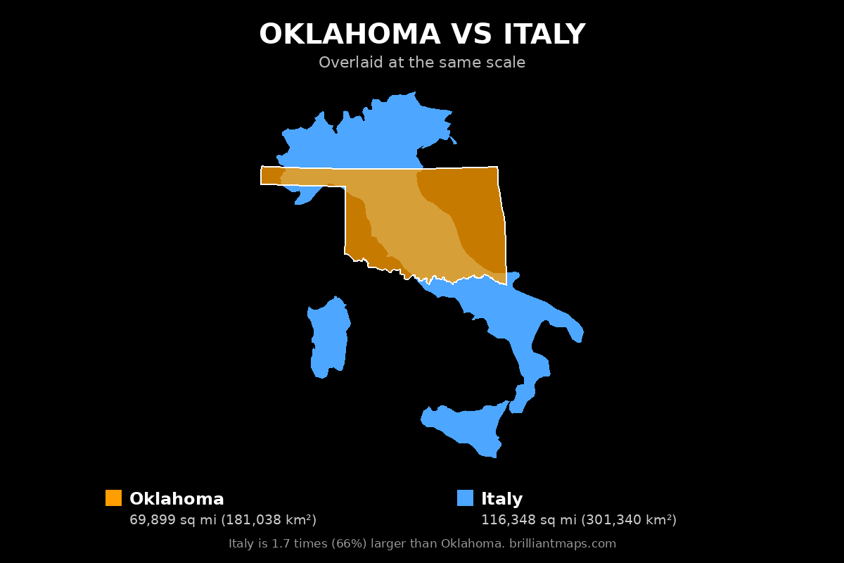 Oklahoma vs Italy Size Comparison Map