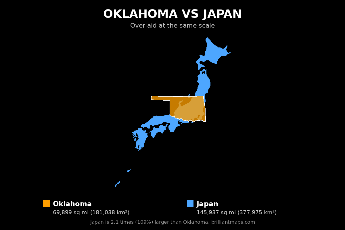 Oklahoma vs Japan Size Comparison Map