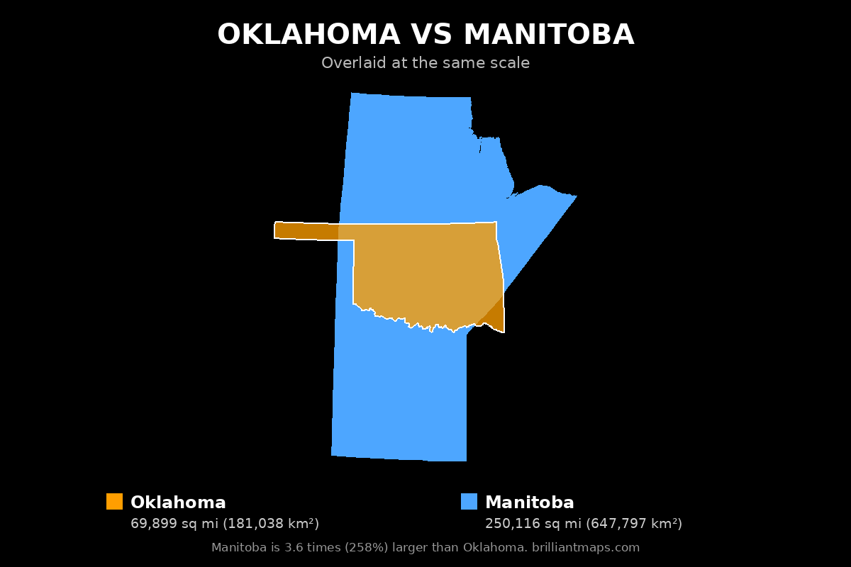 Oklahoma vs Manitoba Size Comparison Map