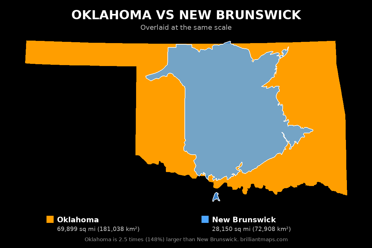 Oklahoma vs New Brunswick Size Comparison Map