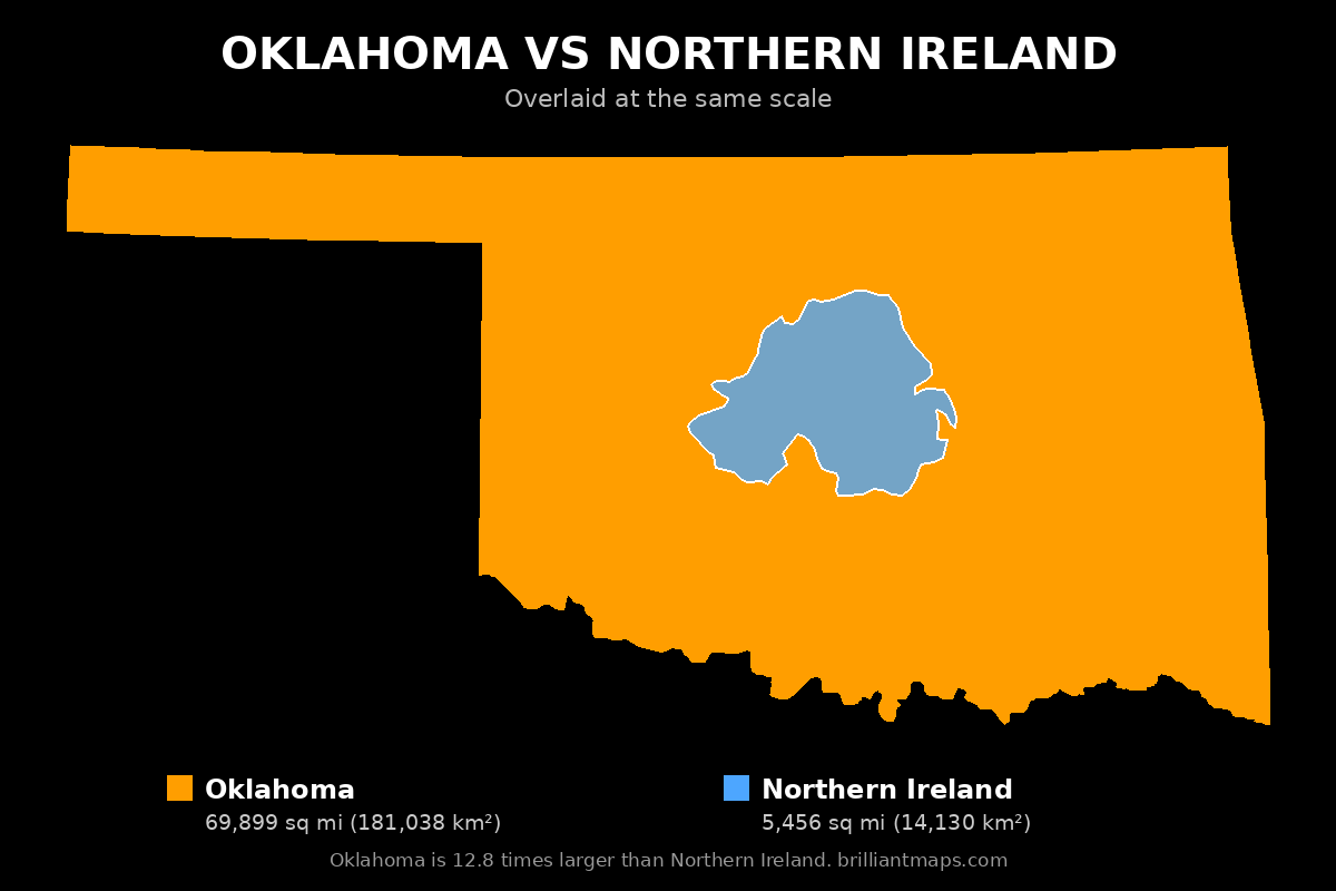 Oklahoma vs Northern Ireland Size Comparison Map