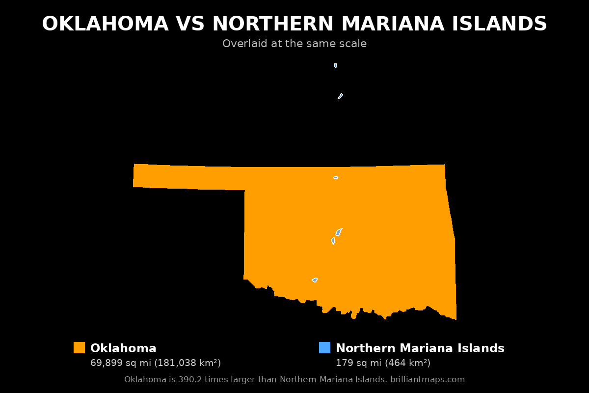 Oklahoma vs Northern Mariana Islands Size Comparison Map