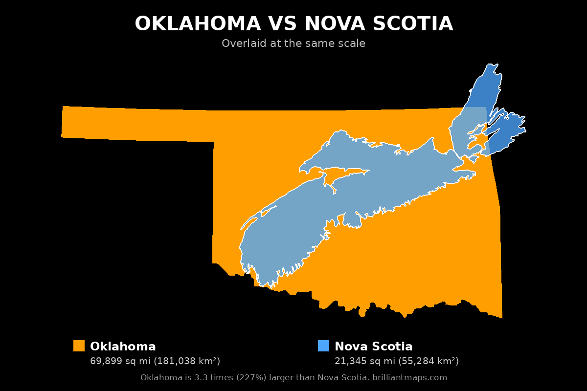 Oklahoma vs Nova Scotia Size Comparison Map