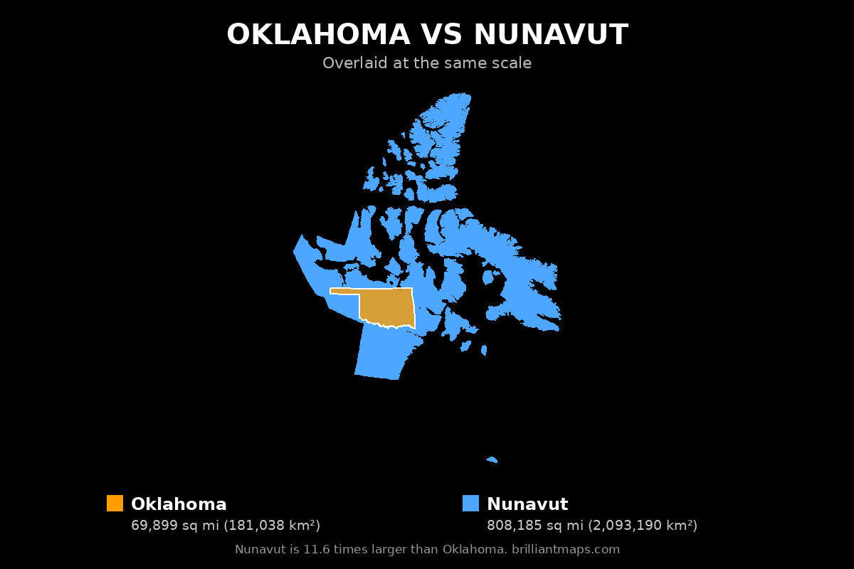 Oklahoma vs Nunavut Size Comparison Map