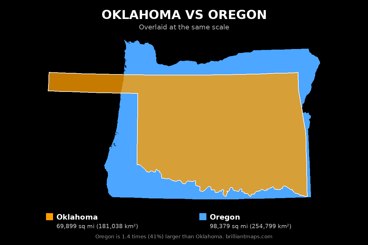 Oklahoma vs Oregon Size Comparison Map