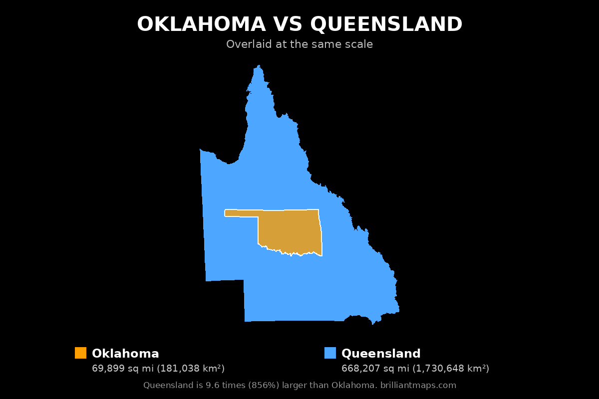 Oklahoma vs Queensland Size Comparison Map