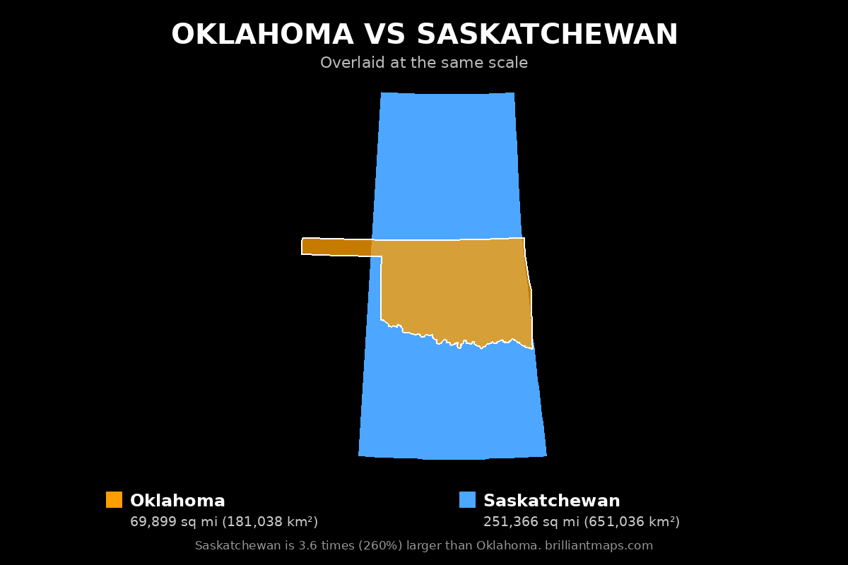 Oklahoma vs Saskatchewan Size Comparison Map