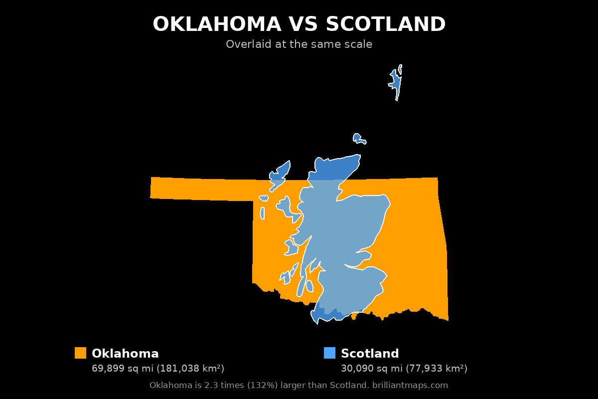 Oklahoma vs Scotland Size Comparison Map