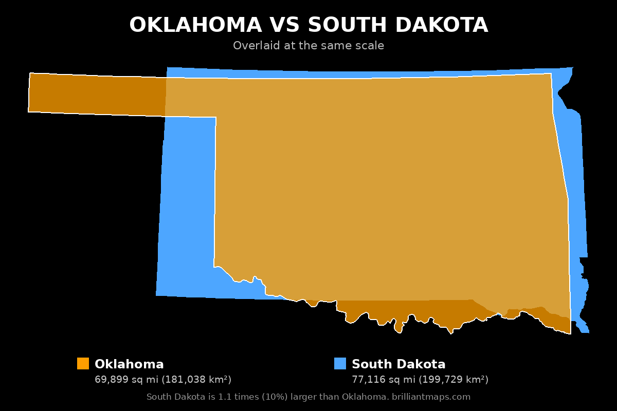 Oklahoma vs South Dakota Size Comparison Map