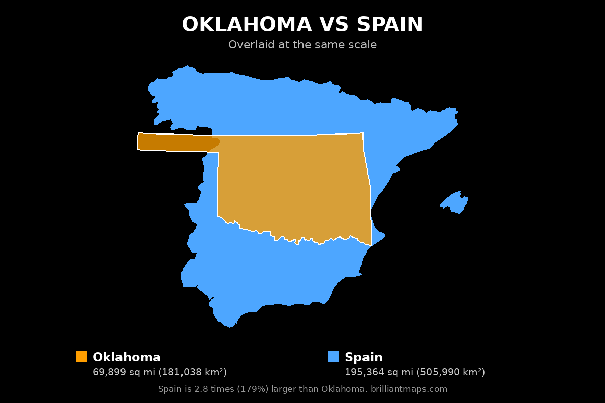 Oklahoma vs Spain Size Comparison Map