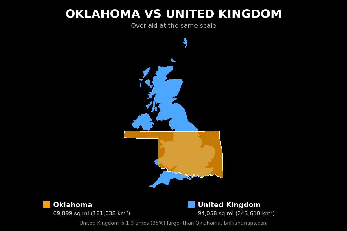 Oklahoma vs United Kingdom Size Comparison Map
